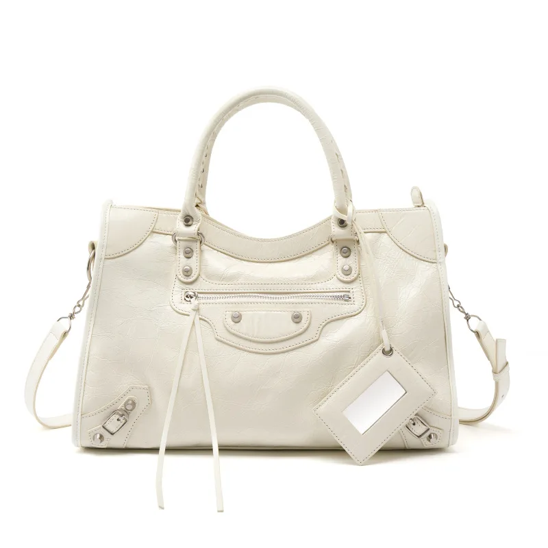 

New women's tote bag, riveted motorcycle bag, genuine leather single-shoulder crossbody bag, high-end large-capacity handbag