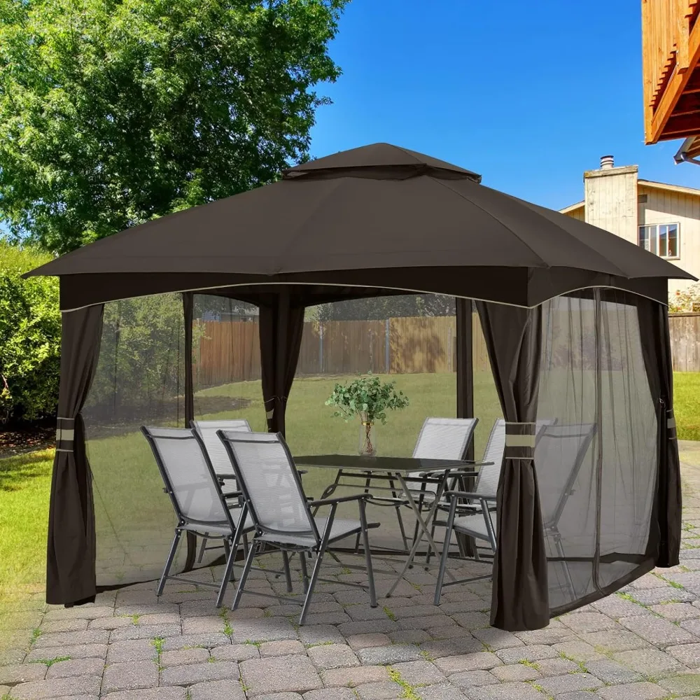 Outdoor Awning Outdoor Patio Gazebo for Garden with Upgrade Steel Frame and Netting Walls (10x12 Folding Canopy Tent Home