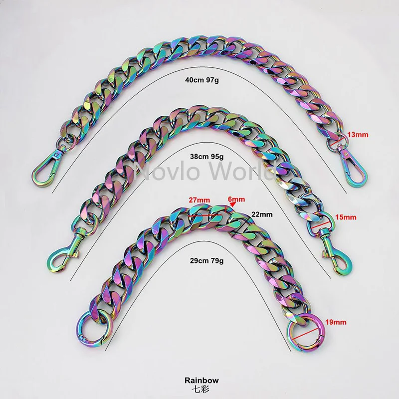 1-5 sztuk rainbow 30-120cm 4 klamrami 22mm oversize Curb lekki materiał Alumium moda damska torba na ramię uchwyty łańcuchowe