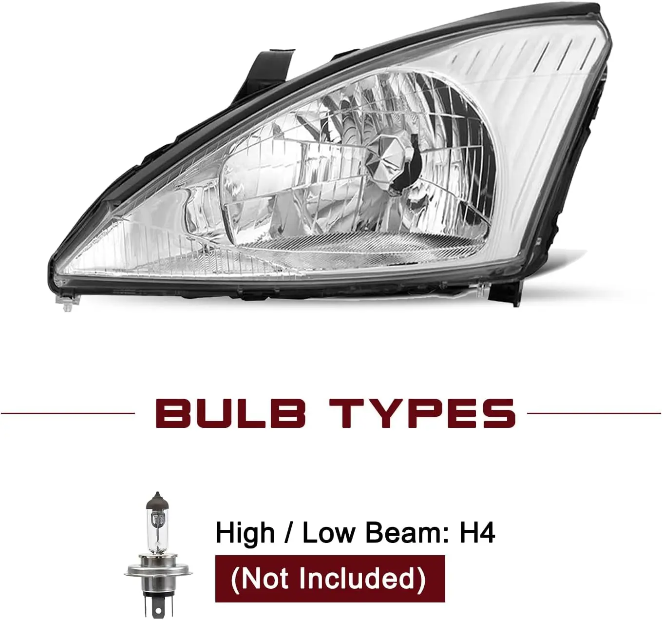 Left & Right Headlight Assembly Replacement Compatible with 2000-2004 Focus (Chrome Housing, Clear Reflector) - Driver and Passe