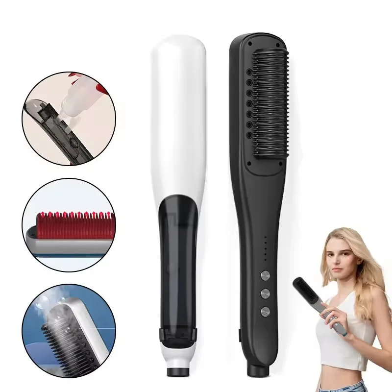 

Professional Anti-Scald Steam Straightening PTC Heating Hot Comb Hair Straightener Curly Brush Smoothing Flat Curling Irons