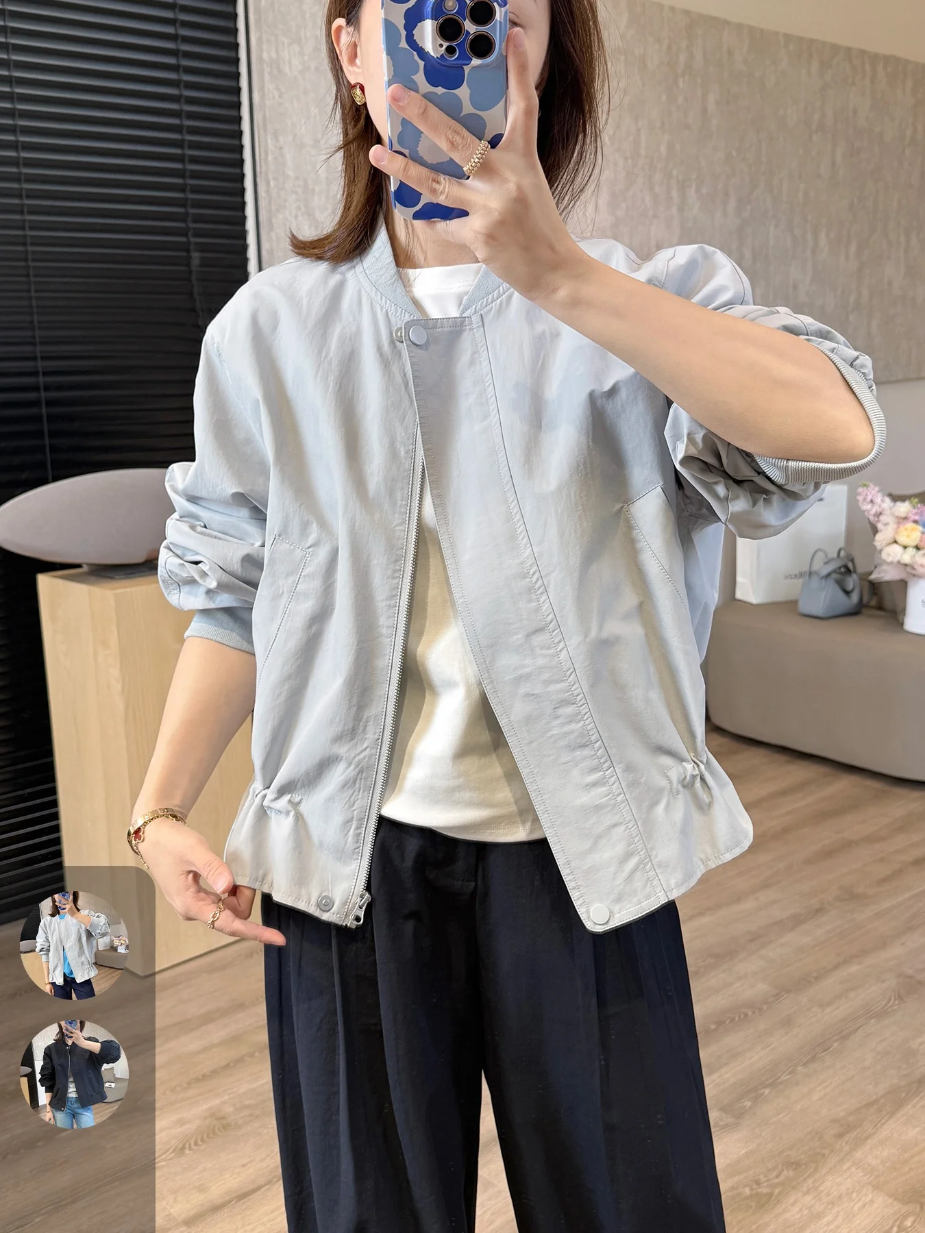 

Женская повседневная куртка Jiang Xiaoliang: простая бейсбольная куртка из хлопка и нейлона с рукавами «летучая мышь» и воротником-стойкой, для весеннего сезона