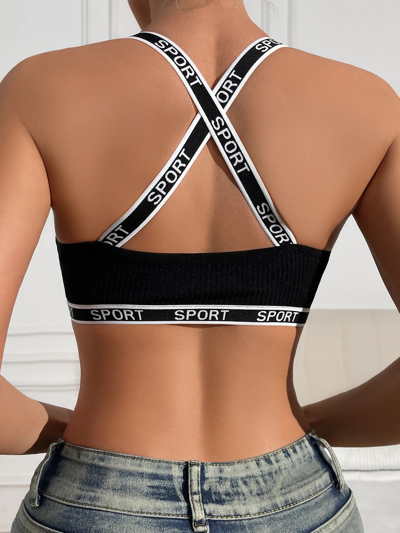 1 ks žebrované písmeno dekor sexy dámské podprsenky prodyšné pohodlné tílko bez vycpávky dámské spodní prádlo sportovní vesta sexy spodní prádlo - náhled 2