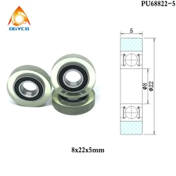 1pcs 8*22*5 mm PU Coated Rollers 688RS Plastic Bearings PU68822-5 OD 22mm Polyurethane Soft Rubber Guide Wheel Pulleys 8x22x5