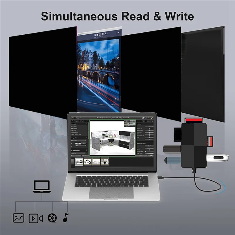 Концентратор USB C VO-8-в-1, USB-адаптер для чтения карт памяти SD CF/SD/TF/XD/MS, для ноутбука Micro-SD Micro-SDXC SDHC