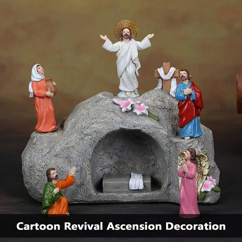 

Jesus Ascension Statue Jesus Tomb Set Statue Ascension Figure Resin Desk Decor 6 pcs Tabletop Ornaments Collectible Figurines