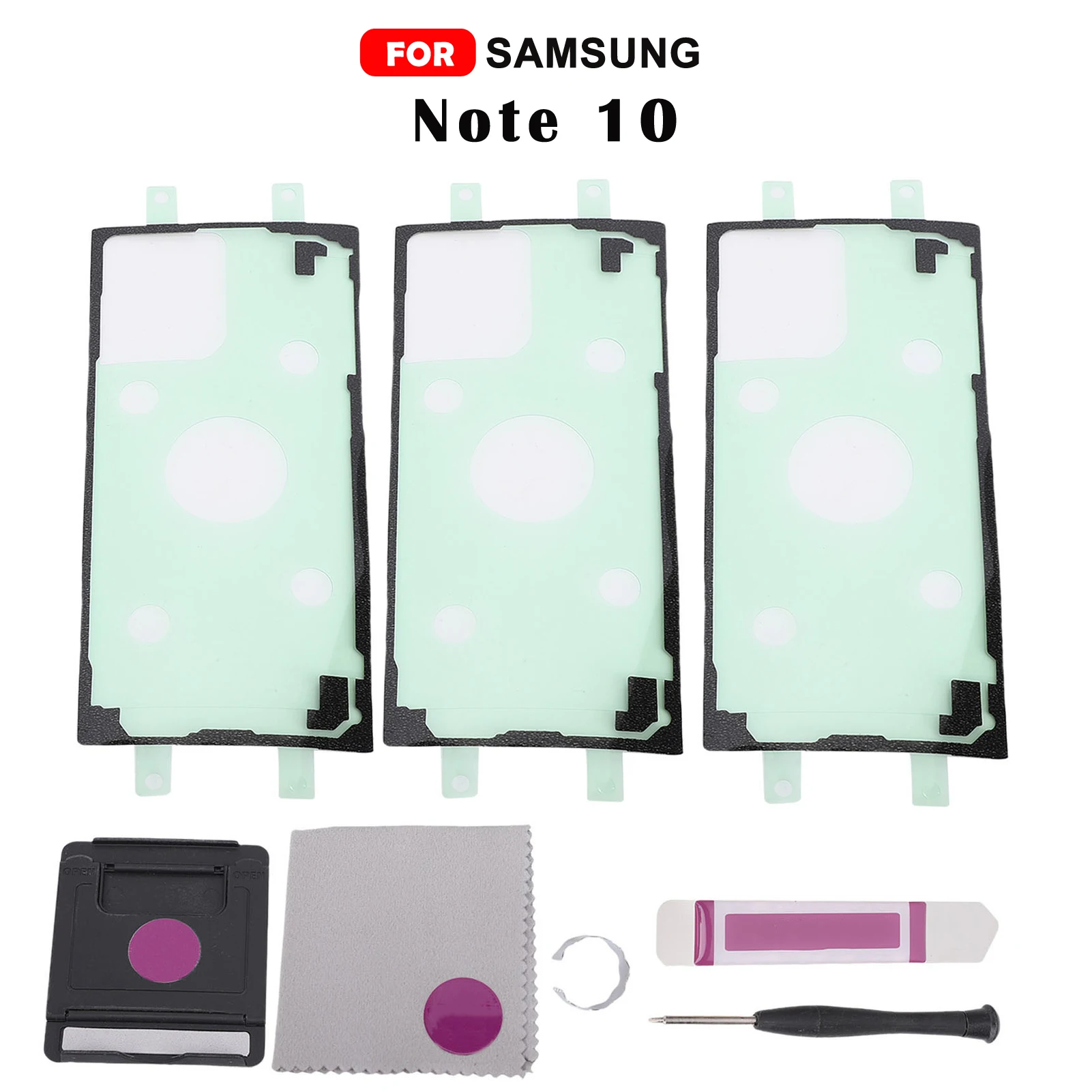 

3Pcs Phone Back Cover Adhesive Fit for Galaxy Note 10 Phone Rear Battery Door Double Sided Tape Glue with Tools