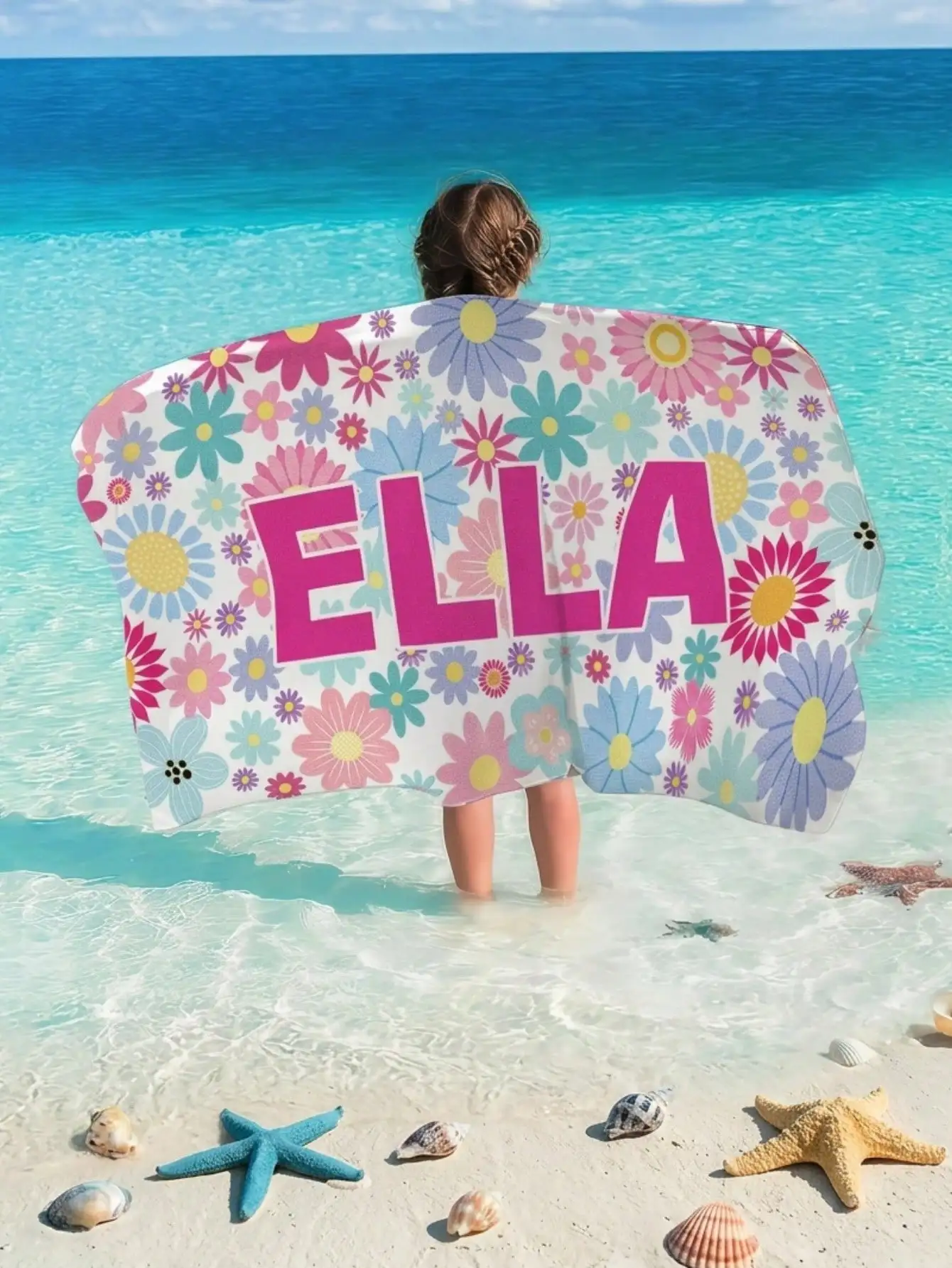1pc Custom Name Beach Towel Kids Floral Personalized Pool Towel Soft Quick Dry Lightweight Absorbent 70x140 80x130 60x120 Gift