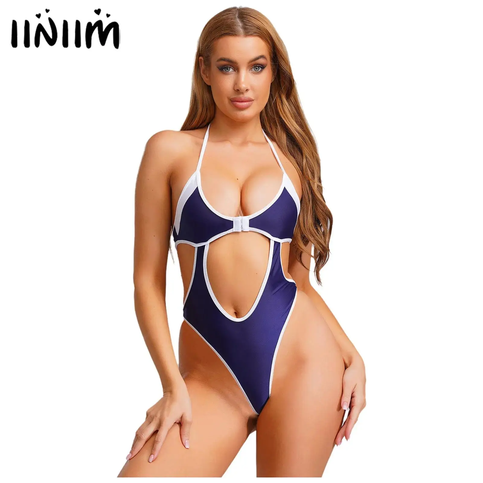 

Womens One Piece Bikini Swimsuit Anime Kawaii Bodysuit Bikini Swimwear Lingerie Hollow Out High Cutting Leotard Swimming Suit