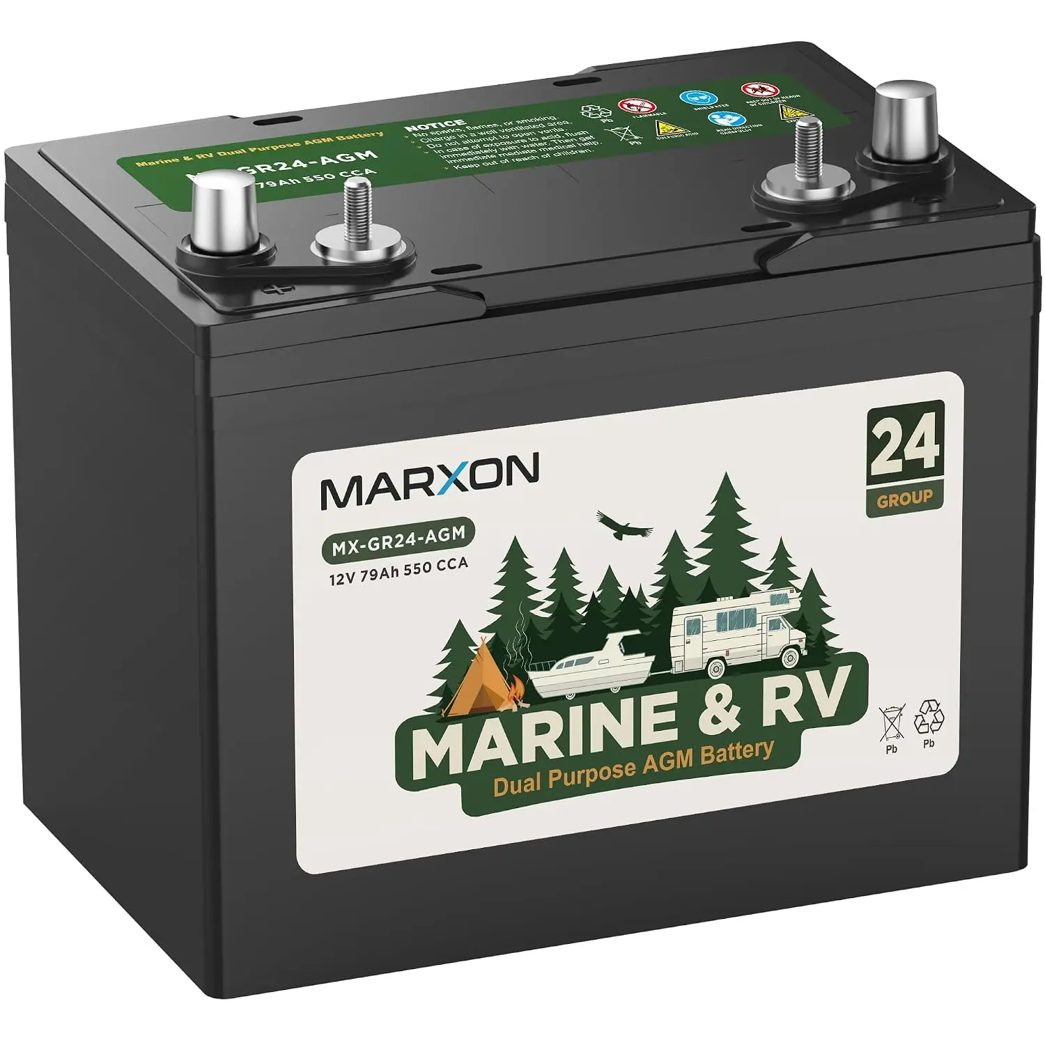 24M Marine Battery 12V 79Ah 715MCA 550CCA 150RC Dual Purpose Deep Cycle & Starting Boat RV, Customized