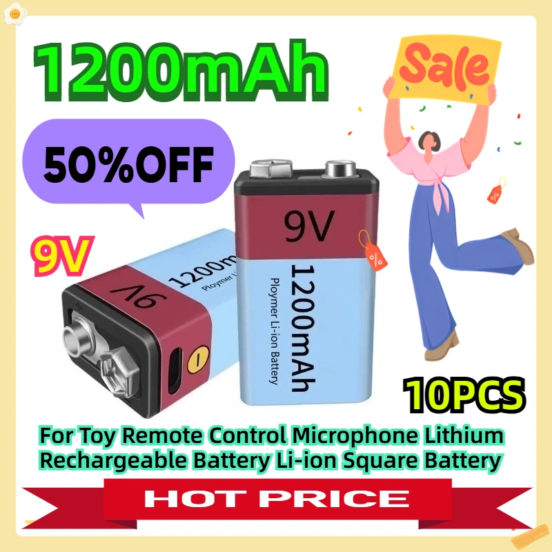 

For Toy Remote Control Microphone Lithium Rechargeable Battery Li-ion Square Battery 9V 1200mAh 10pcs