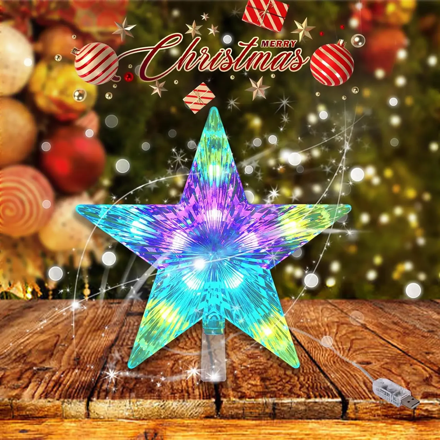 LED Christmas Star Christmas Tree Topper star light Decor 16 Color Changing Remote Controller Multicolor USB Powered Xmas Gift