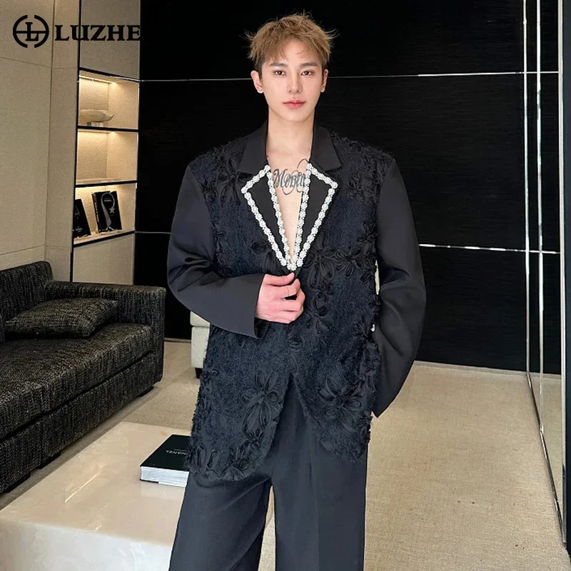 LUZHEN Three-dimensional Elegant Design Patchwork New 2026 Luxury Original Blazer Coat Men Fashion Loose Handsome Jacket JY8378