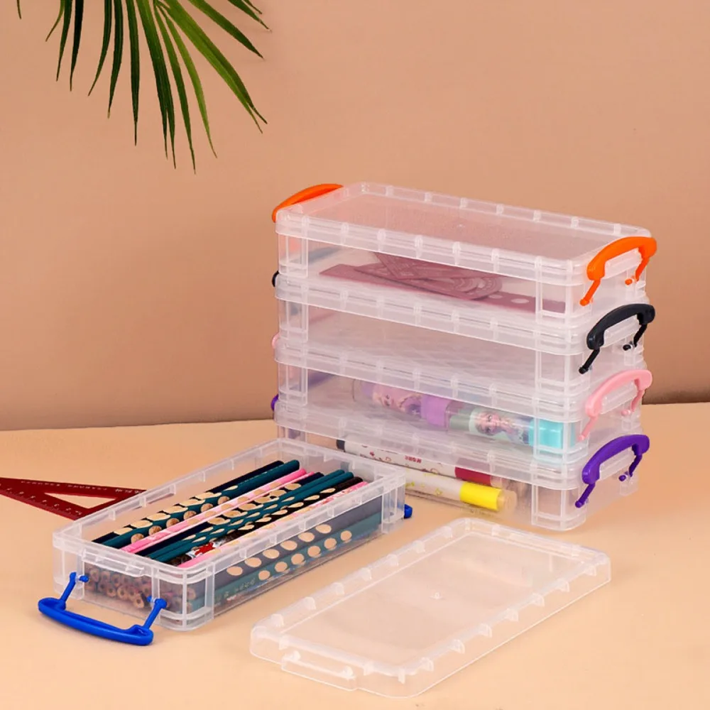 Einfaches, transparentes Federmäppchen mit großem Fassungsvermögen, multifunktionale Stiftebox, verdickte Kunststoff-Werkzeugbox, Schulbedarf