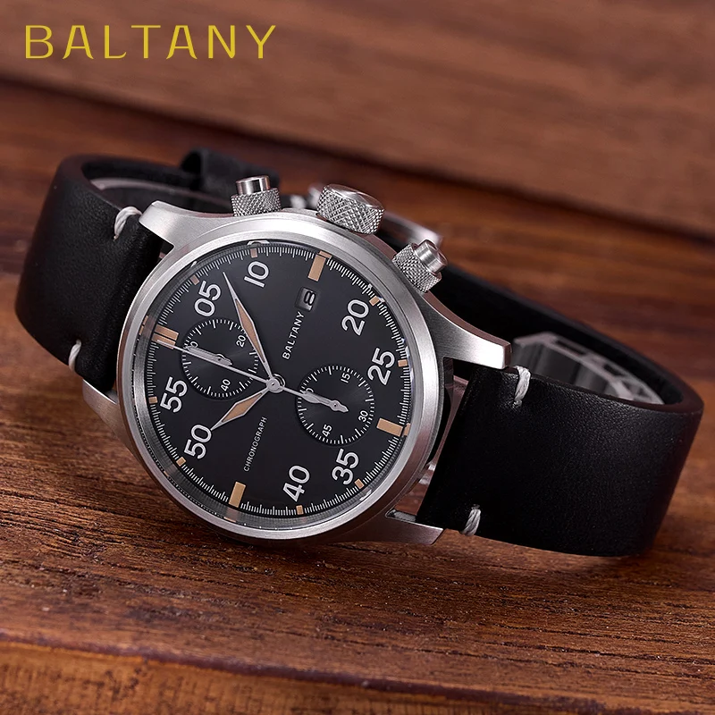 Baltany 39MM Militär Solar Chronograph S6070 VS71 Uhrwerk BGW9 Retro Super Leuchtende Wasserdichte Saphir Pilot Quarzuhr Mann