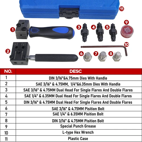 Imagen 2 del producto Kit de Herramientas para Abocardar Líneas de Freno de 11 Piezas, Herramienta Profesional de Abocardado Doble y Simple para Tuberías de Freno DIN SAE de 4.75mm/6.35mm