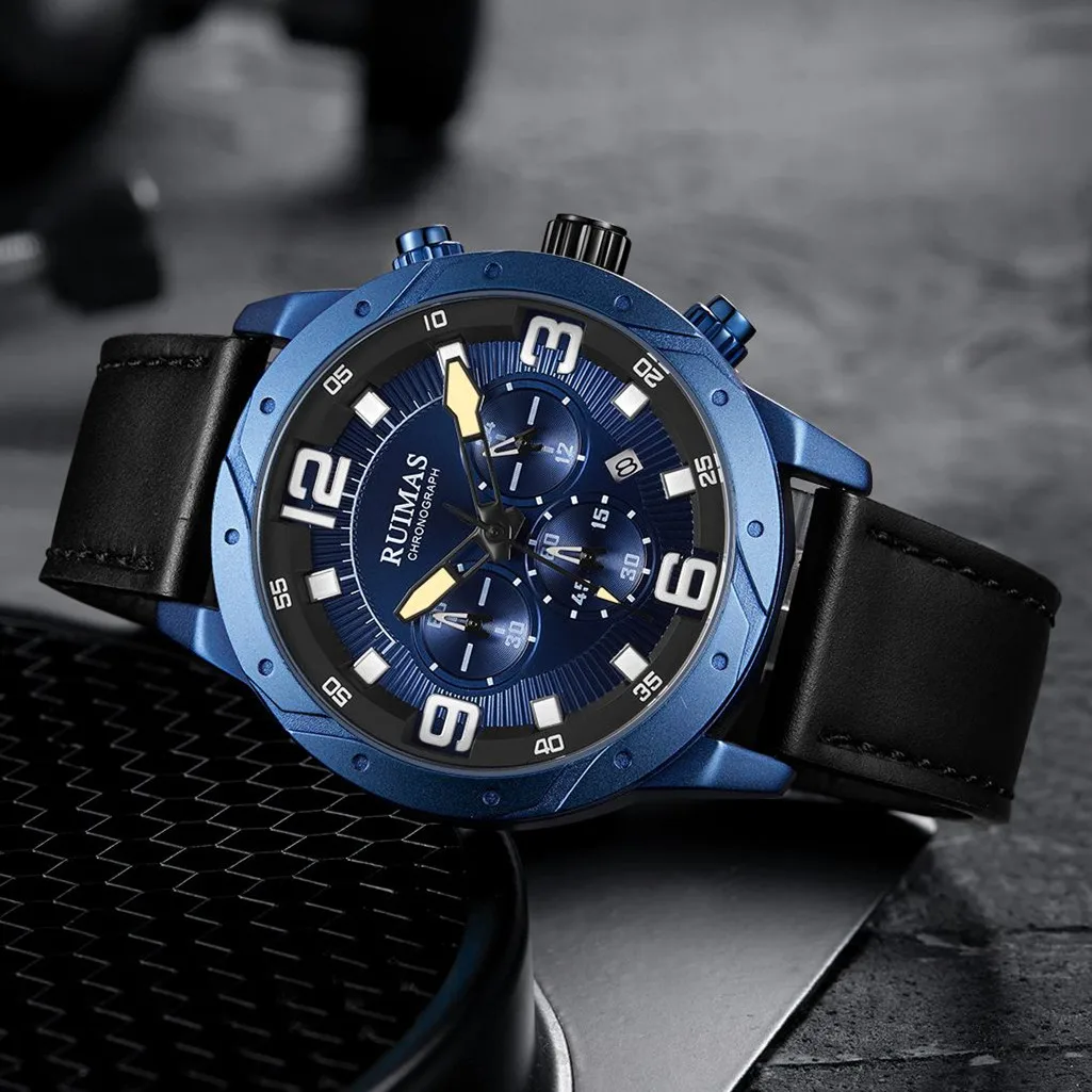 RUIMAS Relogio Masculino Fashion Men Quartz Watch Leather Sport Military Wristwatch Waterproof Clock with Auto Date