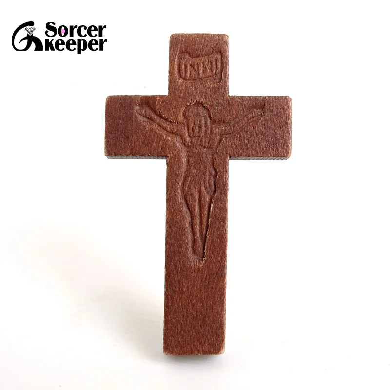 100 PCS New Brown Wooden Crosses Carved Jesus Crucifix Charm Pendant Statue Sculpture Jewelry Findings for Necklace Making W006