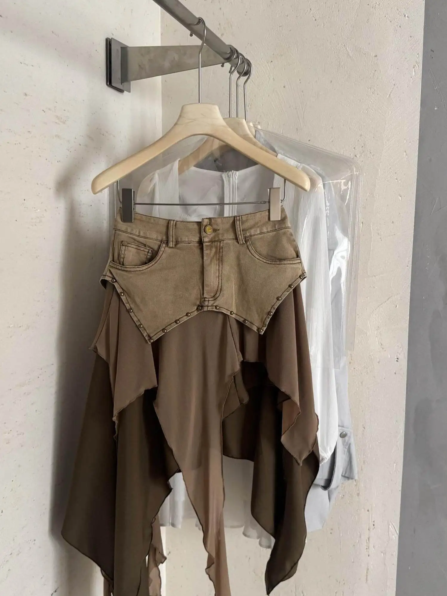 

Asymmetrical Patchwork Denim Skirt Women's Retro Sexy Slimming Wrap Body Mid-Length Skirt Korean Style Commute Anti-Static