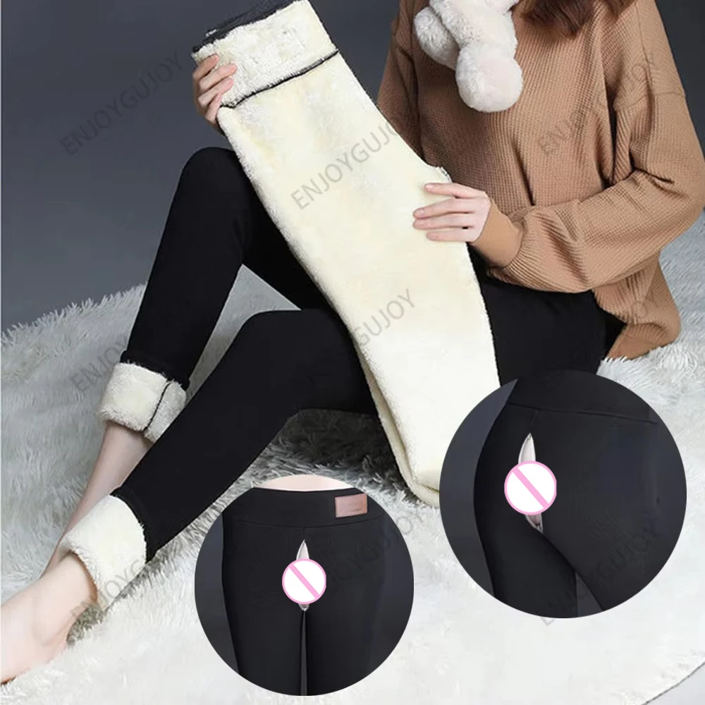 Winter Clothes,Women's Lamb Fluff High Waist Leggings,Invisible Open Crotch Outdoor Sex Thickening,Warm Slim Slacks,Plus Size