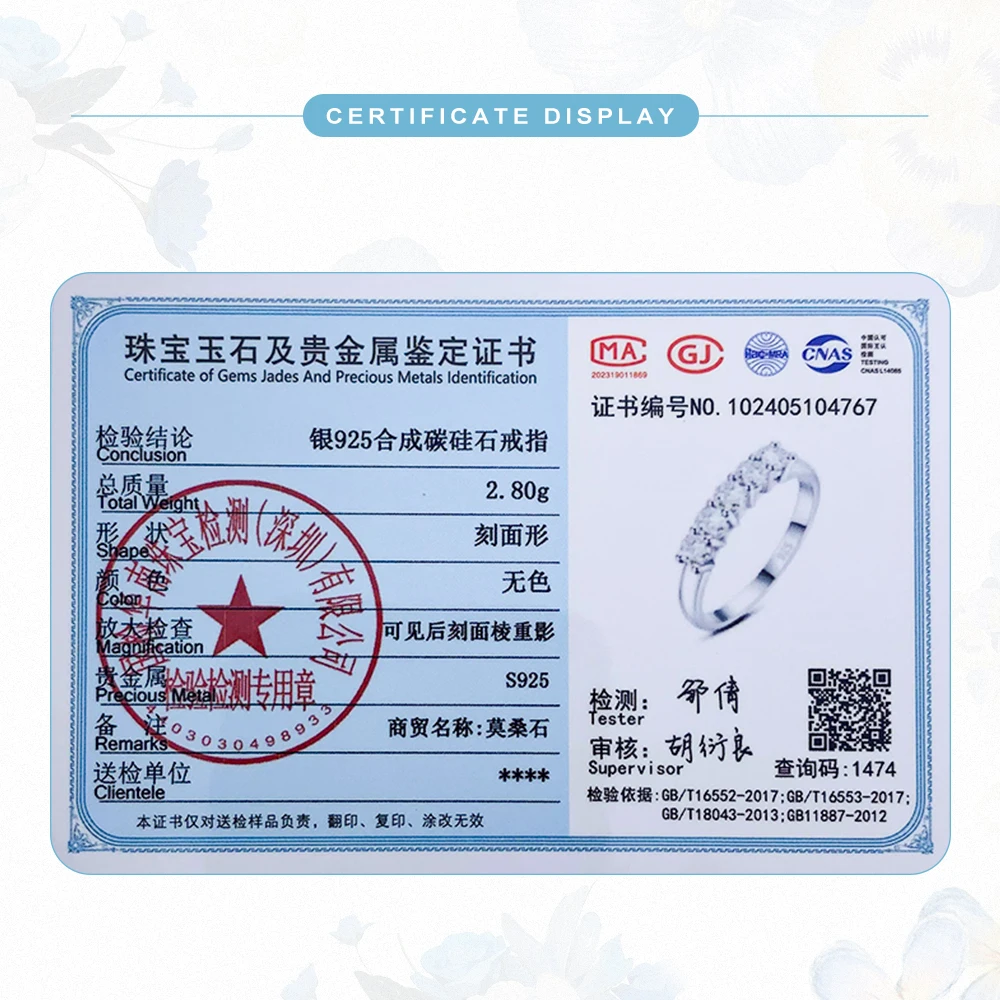 여성을위한 5pcs 스톤 Moissanite 다이아몬드 반지 실버 925 100% 로즈 골... - 4