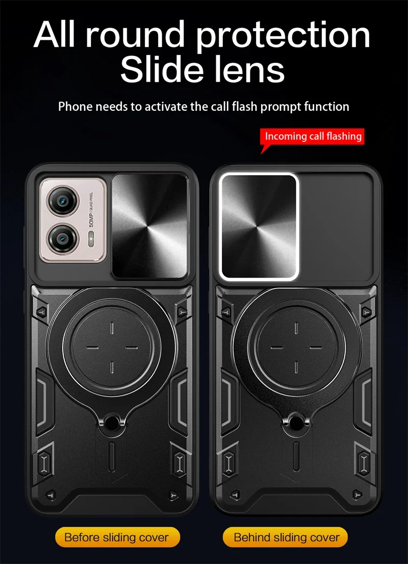 Для Motorola Moto G53 5G чехол автомобильный магнитный кольцевой держатель бронированный чехол для телефона Motorola G13 G23 4G слайд-камера защитная задняя крышка