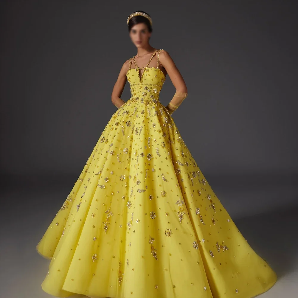 

V-Neck Tulle Evening Dresses Formal Party Prom Gowns Spaghetti Strap A-Line Zipper Evening Prom Dresses Customized