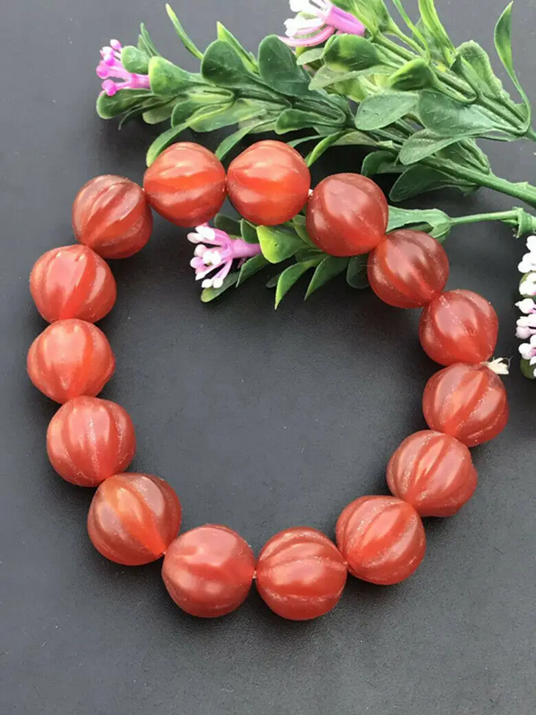 

Old Red Agate Melon Rib Pumpkin Bead Bracelet decor