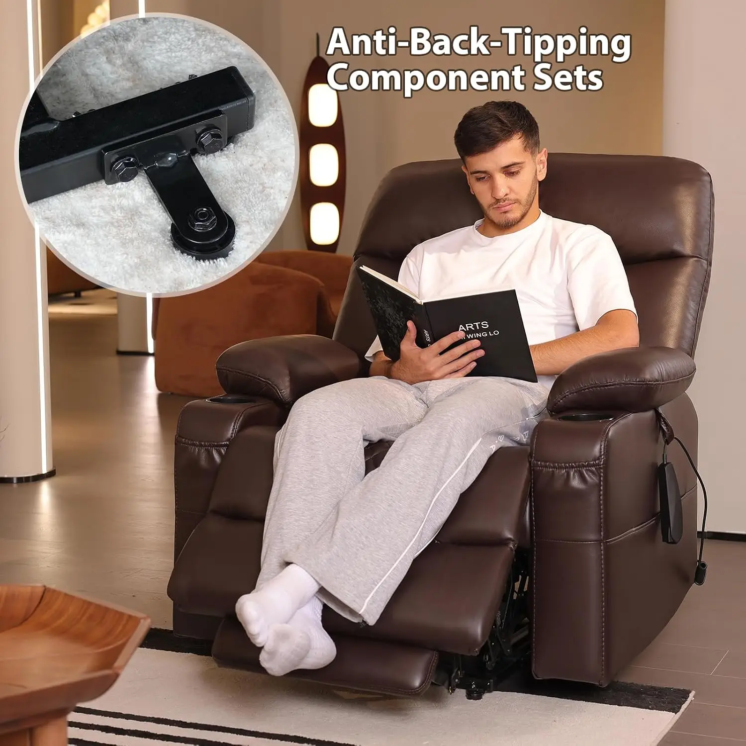 Power Lift Recliner with Heat & Massage, Medium, Dark Brown, Customized