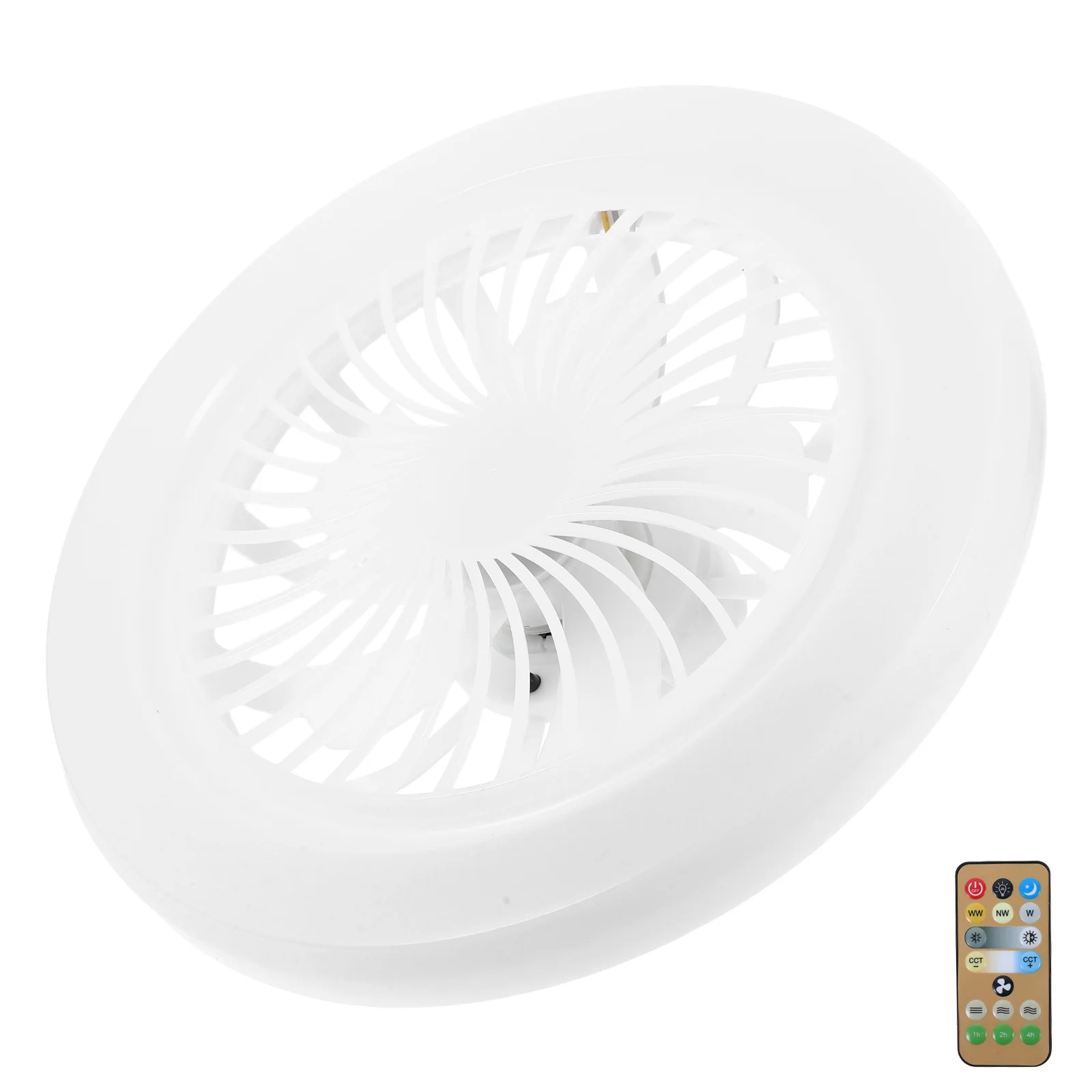

White E27 Quiet Mini Fan Light LED Screw-in Remote Adjustable Ceiling Fan Light for Bedroom Kitchen Living Room Restaurant 30W