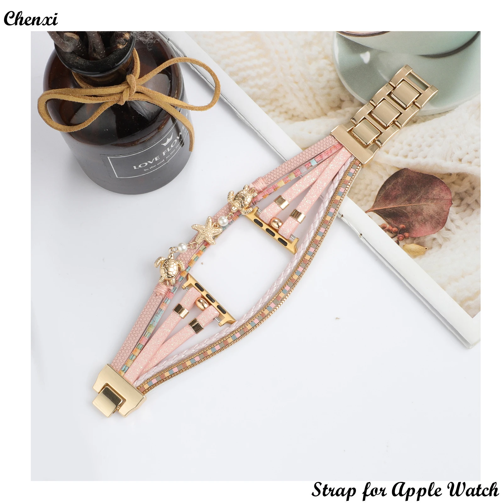 Metal Strap For Apple Watch Band Series 8 7 6 se5 4Ultra Women Turtle Bracelet Chain IWatch 49mm 44 45mm 40 41mm Starfish Wrist