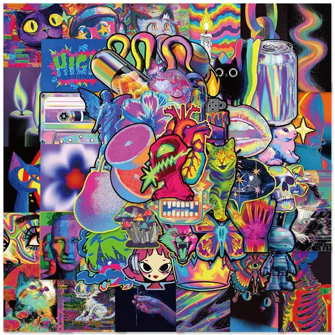 50PCS Acid Abstract Retro Psychedelic Stickers for Skateboard Wall Luggage Desktop Room Creative Decoration