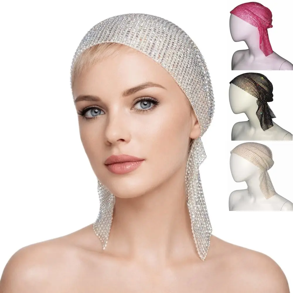 

Trendy Versatile Glitter Rhinestone Bandana Mesh Elastic Headband Headscarf Bling Diamond Head Wraps Women Headpiece Accessories