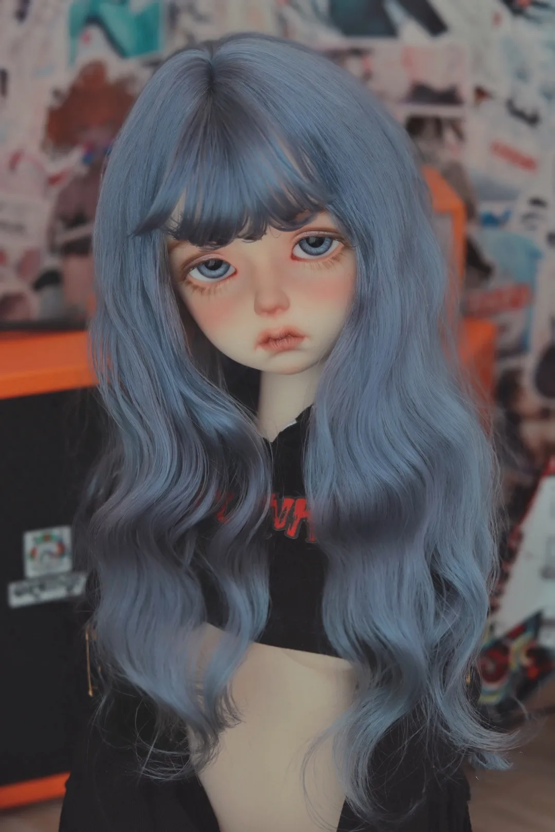 Fashion 1/4 BJD Mohair Long Wig, Grayish Blue Soft Head Shell Doll Hair Free Shipping