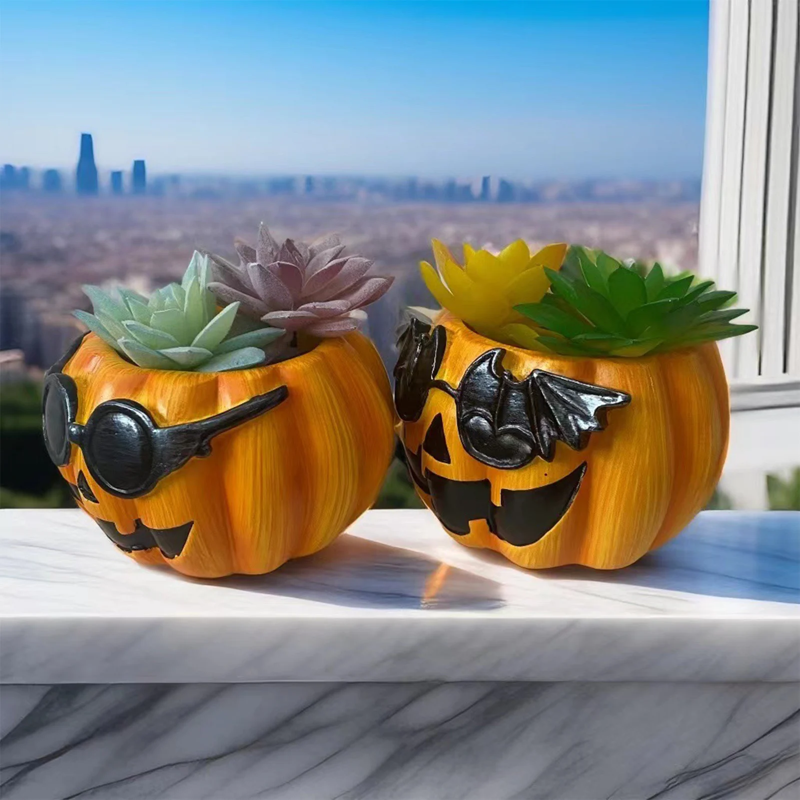 Pumpkin Succulent Flower Pot Cute Pumpkin Flower Pot with Sunglasses Design Suitable for Home Office Hotel