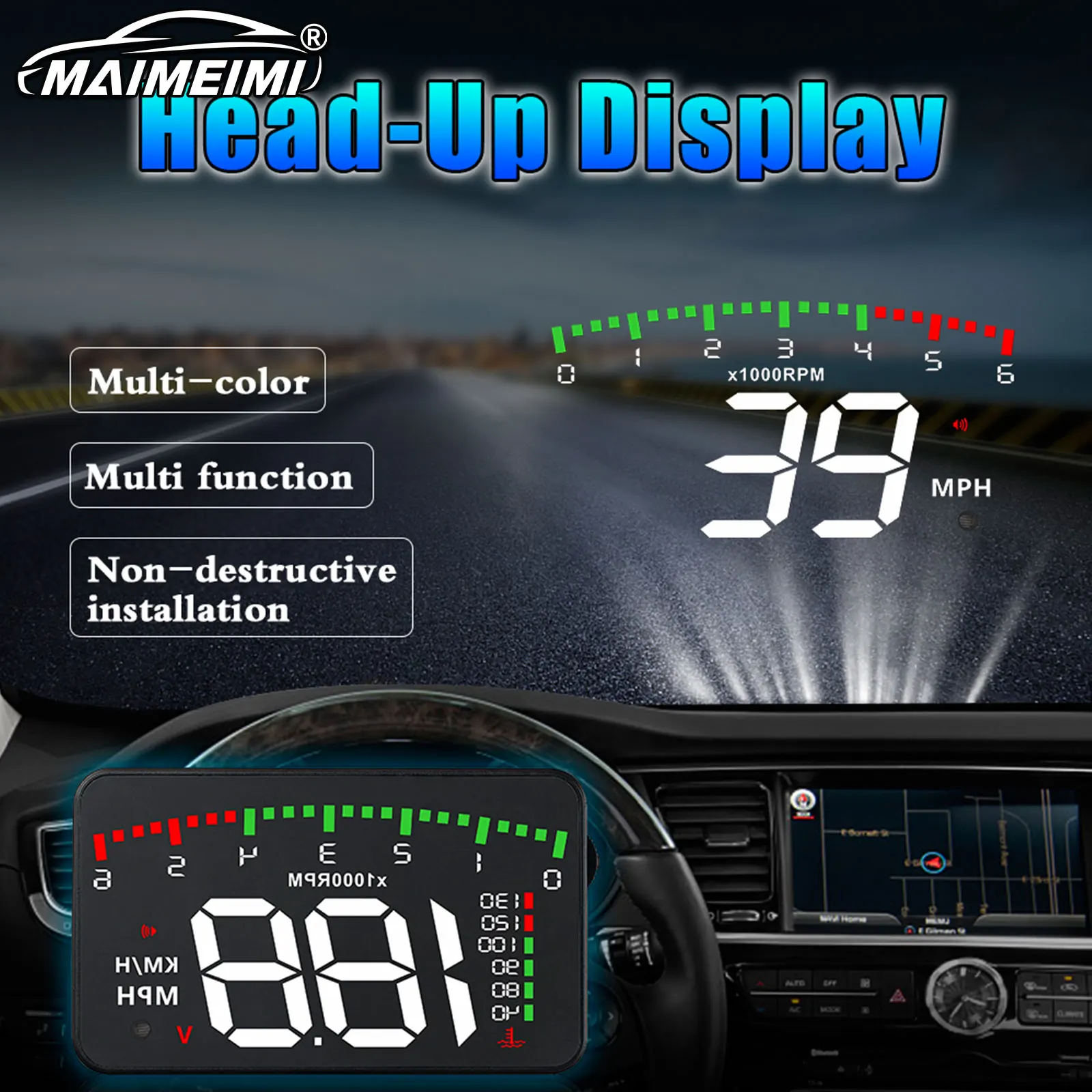 A900 OBD Car Head Up Display OBD2 HUD Fuel Consumption Voltage RPM Water Temp Windshield Projector Speedometer Overspeed Alarm