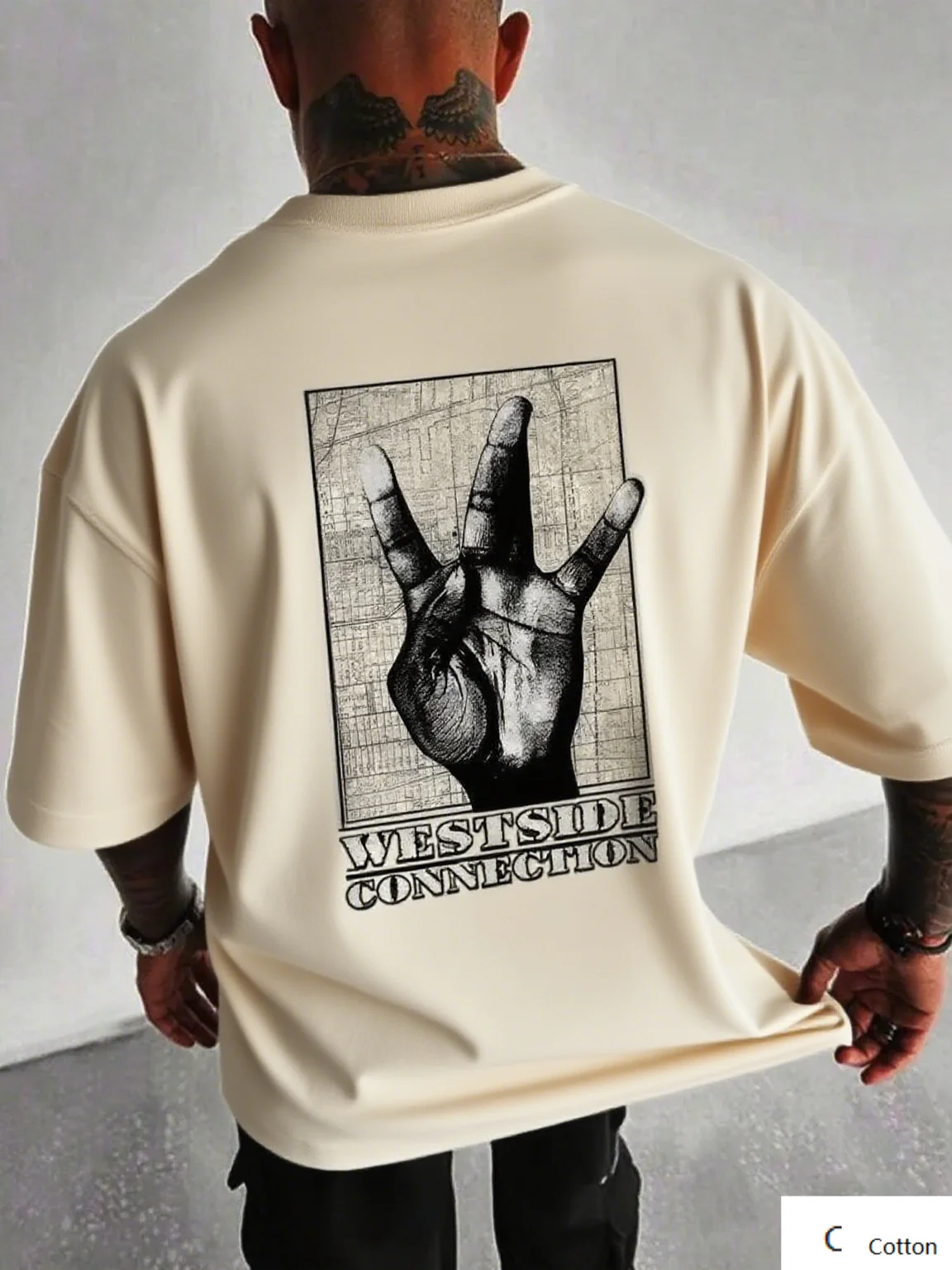 

Men Cotton T Shirt with Cool Westside Connection Inspired Hand Sign Graphic Streetwear Classic Print New Arrival Tee S-4XL
