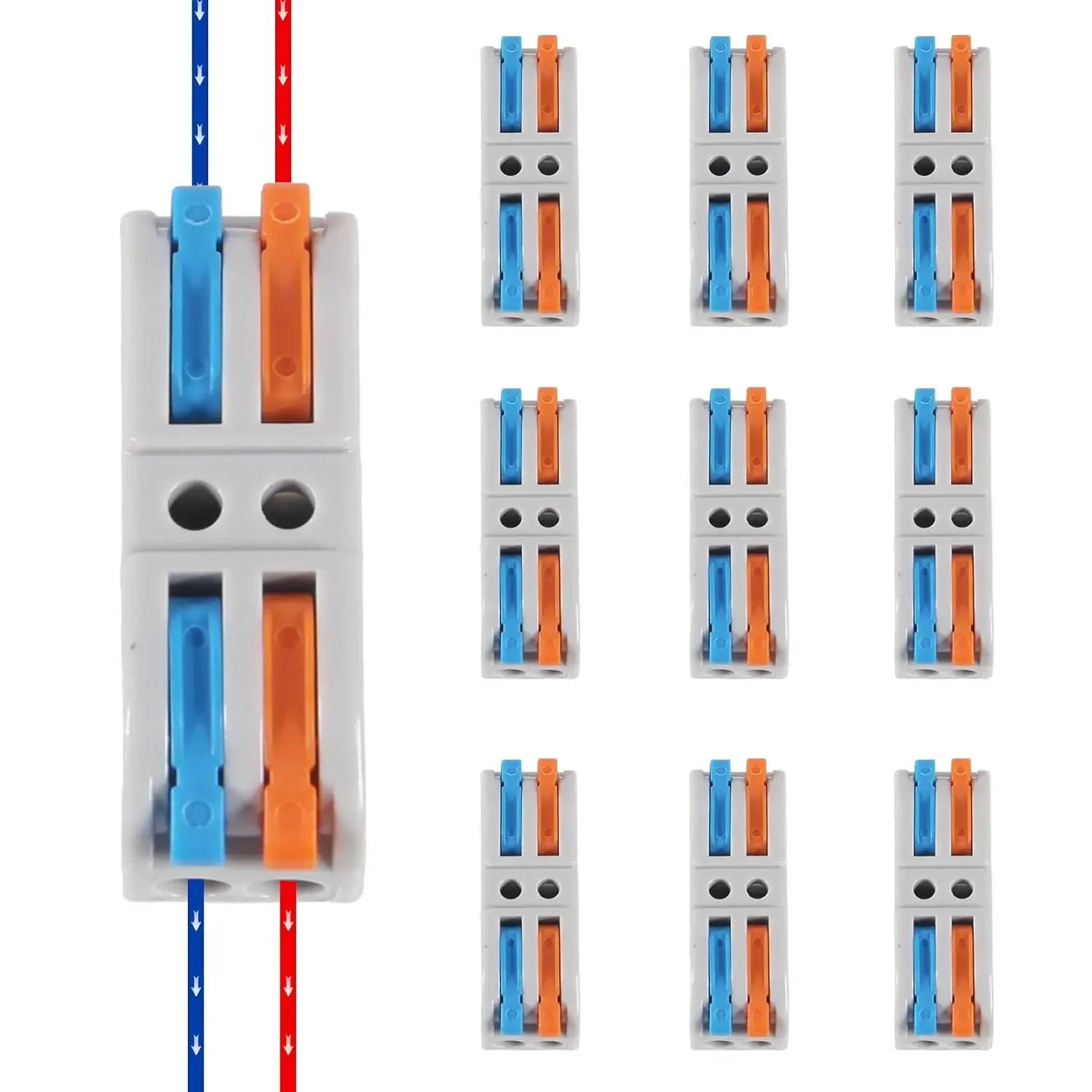 10PCS Lever Nuts 2-in-2-Out Quick Push-in Wire Connectors for Home Electrical Wiring, DIY Projects, Industrial Control