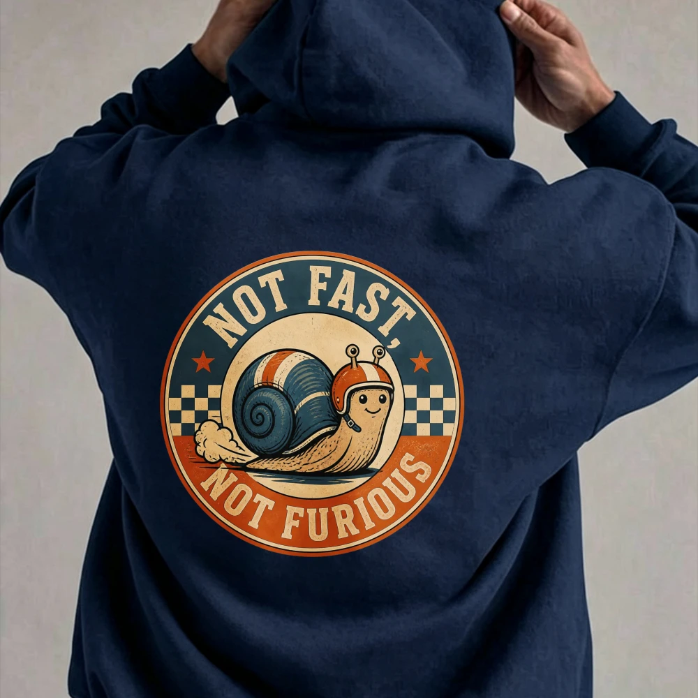 Not Fast Not Furious Snail Racer Vintage Circle Graphic Hoodie Funny Retro Racing Snail Pullover Hooded Sweatshirt Casual Tops