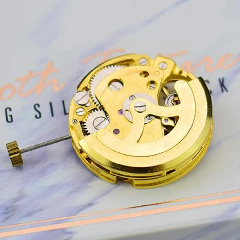 27mm 3-Hands Gold Skeleton 2004 Automatic Mechanical Movement 17 Jewels 2 Time Zones Adjustment Pendulum Watch Repair Parts