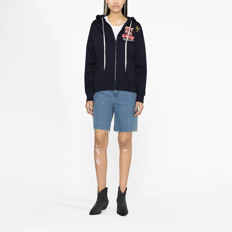 

Zadig Women Hoodie Casual Cotton Chic Zipper Black Sweatshirt Female New Fashion Letter Print Hoodies Lady Streetwear Clothing