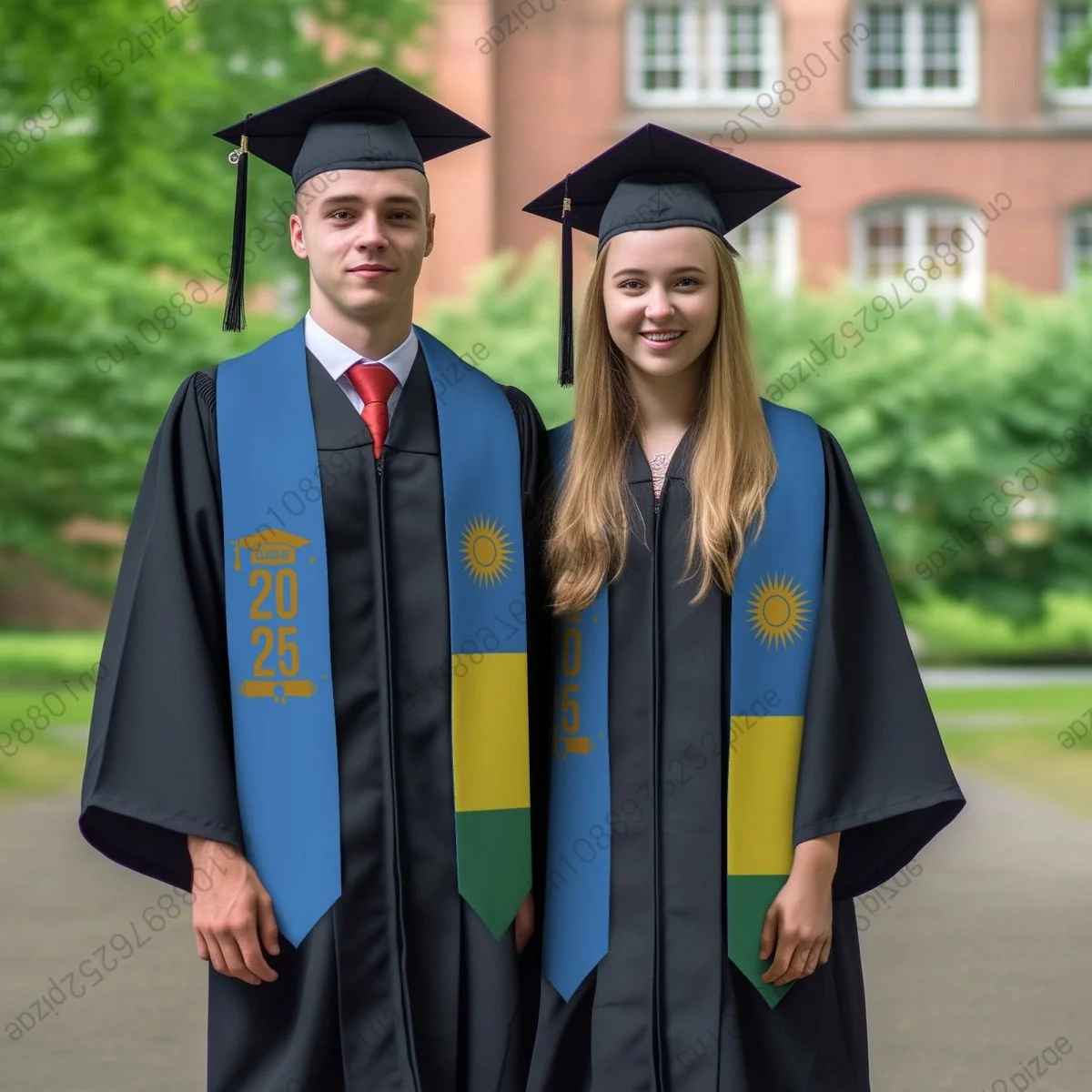 

New Rwanda Flag Unisex Top Print Graduation Stole Sash Adult Plain Graduate Honor Stole Class of 2025