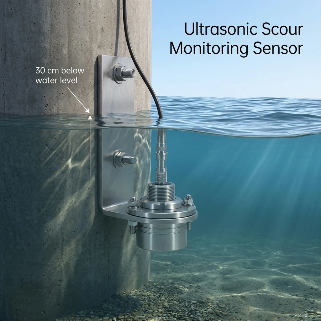 Ultrasonic Bridge Scour Sensor High Precision 200/300 KHz Water Depth Detector 100m Detection Range for Bridge Pile Foundation