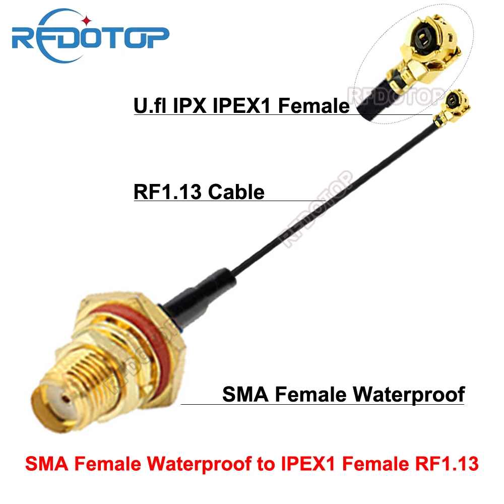 2PCS Waterproof SMA Female to u.FL/IPEX-1 Female Conector RF1.13 RF Jumper Pigtail for WiFi Antenna IPEX1 Female to SMA Female