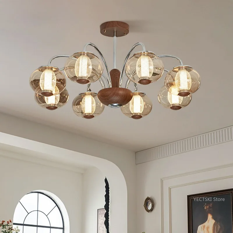 

French vintage living room chandelier, vintage dining room walnut color study, bedroom, room light