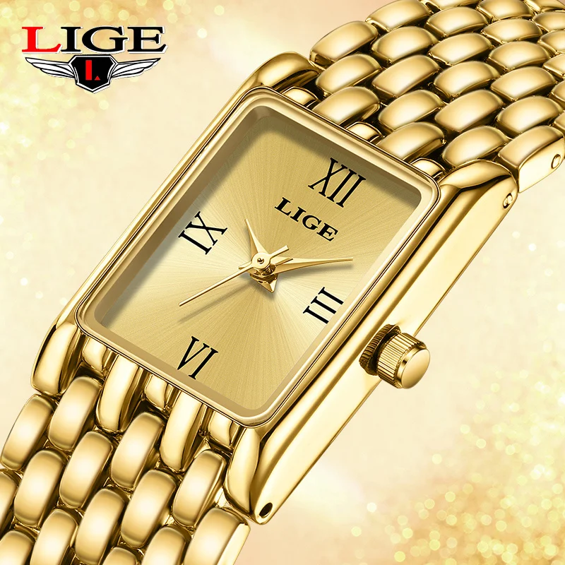 

LIGE Elegant Women Watches Outdoor Sport Fashion Gold Stainless Steel Quartz Watch 30M Waterproof Imported Movement Woman Watch