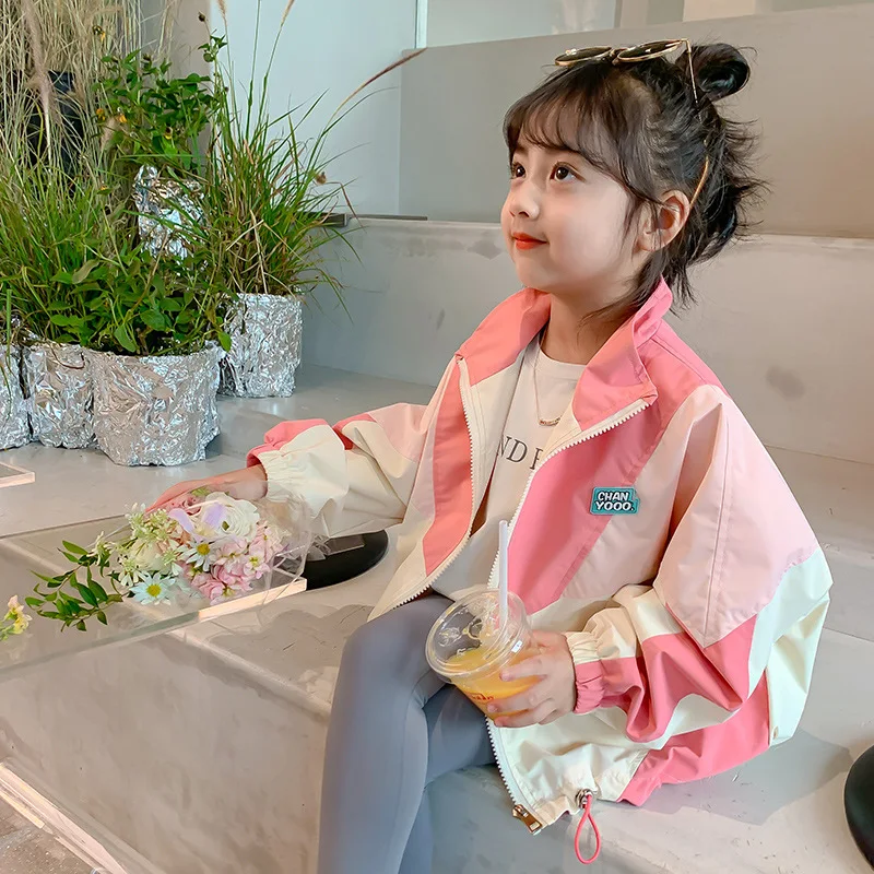 Spring Girls Baseball Jackets Colorblocking Trench Coats 2-10Years Children Girls Jackets Autumn Fashion Casual Outerwear