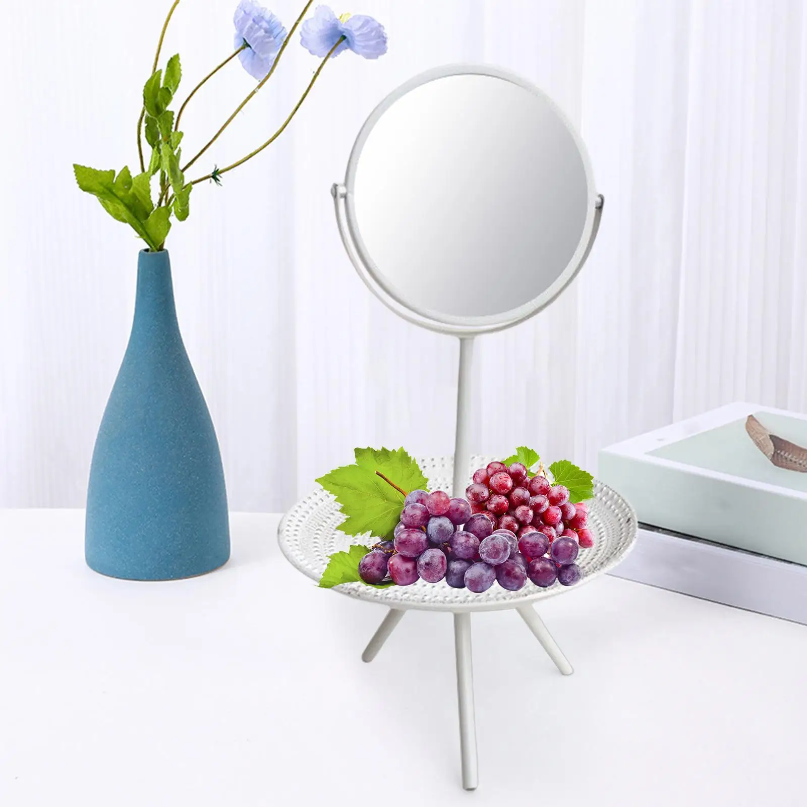 Tabletop Vanity Mirror with Wooden Storage Tray Room Decor for Living Room