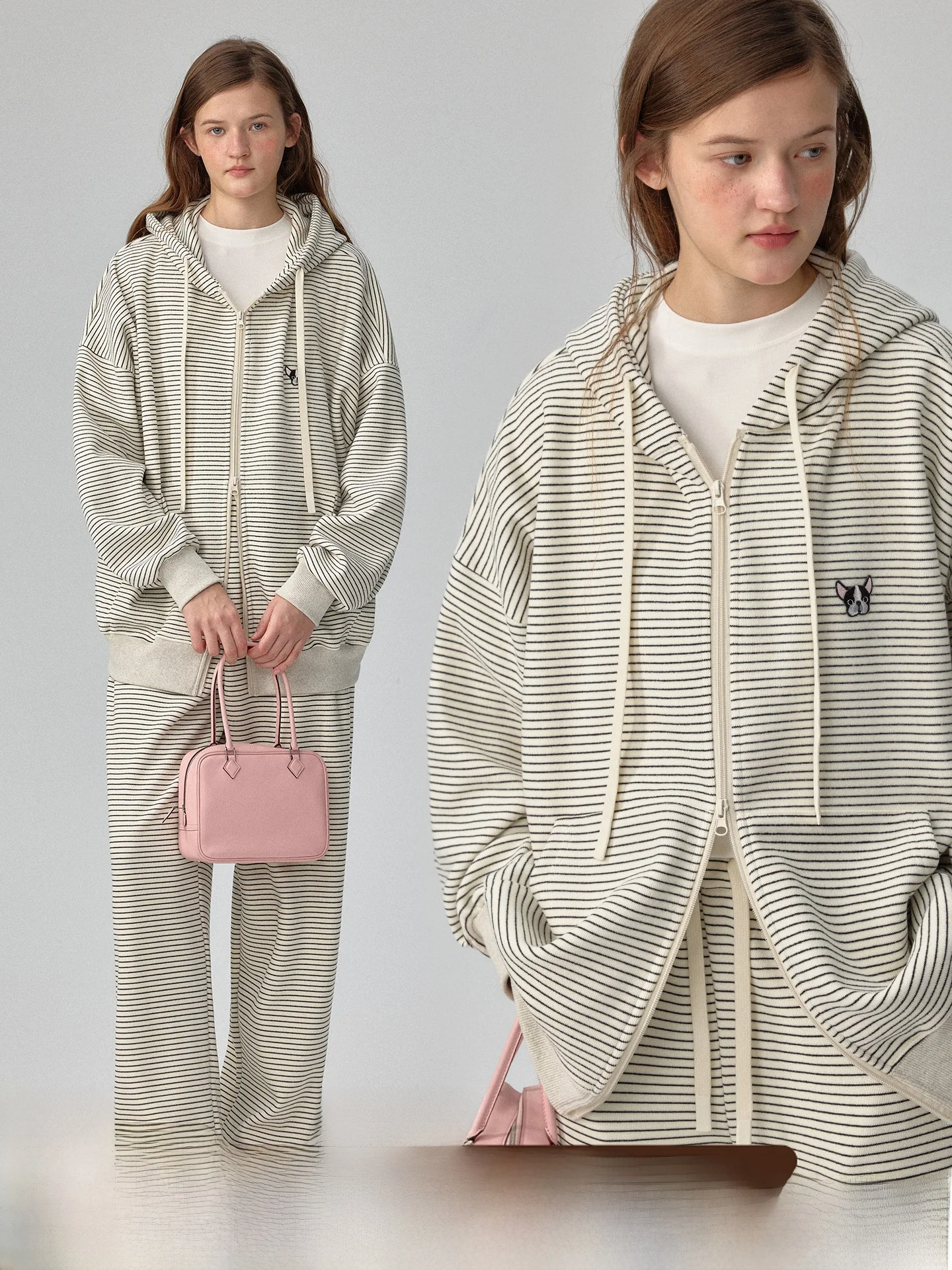 

plus Size Women's Hoodie And Pants Set Striped Long Sve Zipper Warm Loose Fit Four Season Casual Sportswear Spring Early