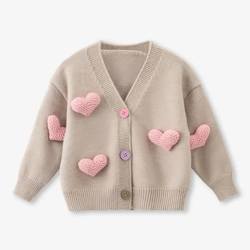 Girls Sweaters Coat Three-Dimensional Love Knitted Cardigan Jacket Autumn Winter Baby Girl Clothes Korean Kids Clothing B31